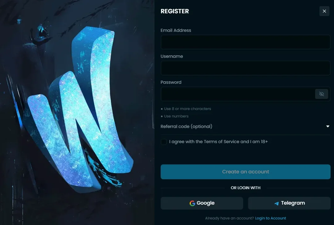Registration form on screen with email field